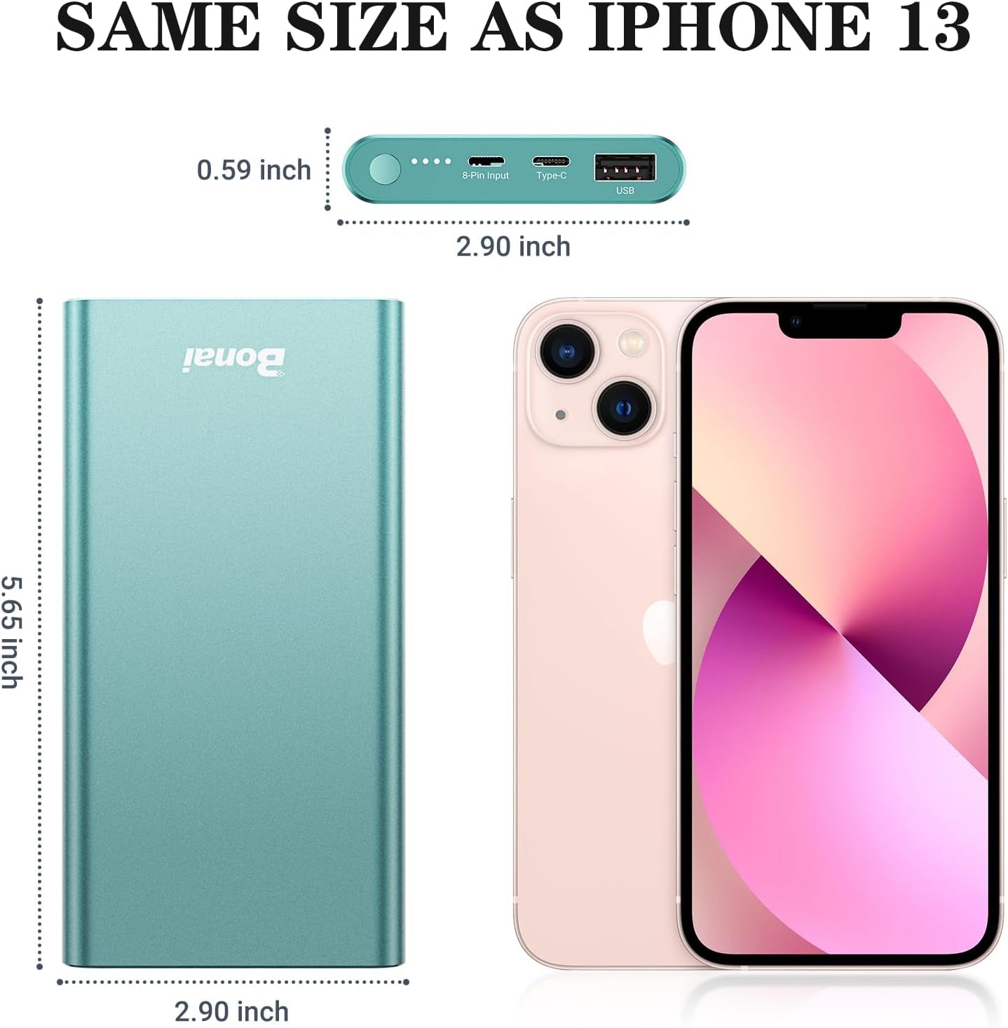 Portable Charger, Power Bank 12000Mah Aluminum(Travel)(Powerful) USB C High Speed 3.0A Input/Output Compatible Iphone 13/13 Pro Max/12/12 PM, Samsung, Ipad - Mint (8 Pin Charging Cable Included)