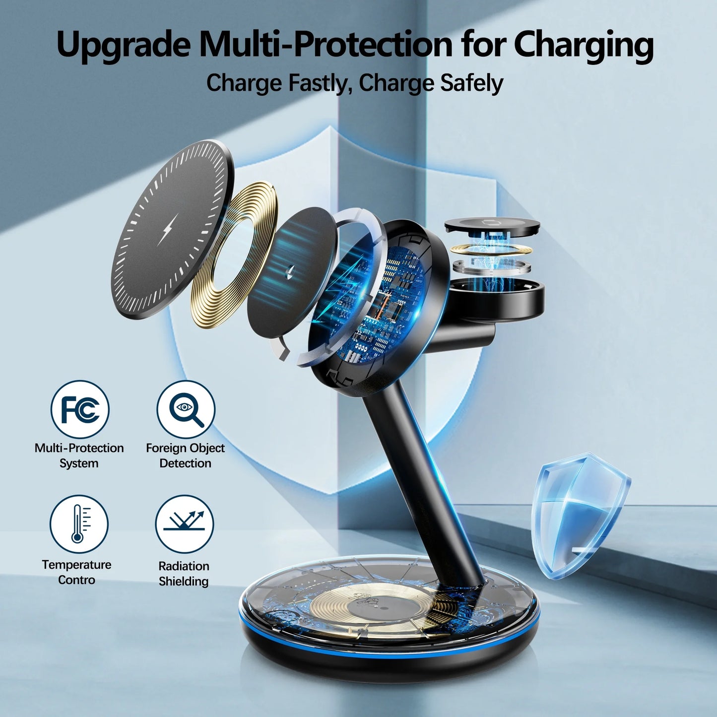 3 in 1 Magnetic Charging Station Iphone Fast Charging 18W Mag-Safe Charger Stand for Iphone 15 14 13 12 Series & Airpods 2/3/Pro(Adapter Included)