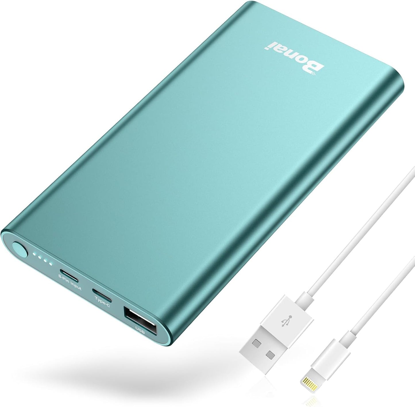 Portable Charger, Power Bank 12000Mah Aluminum(Travel)(Powerful) USB C High Speed 3.0A Input/Output Compatible Iphone 13/13 Pro Max/12/12 PM, Samsung, Ipad - Mint (8 Pin Charging Cable Included)