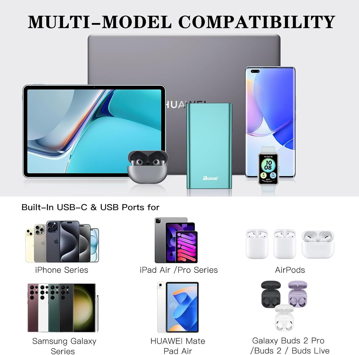Portable Charger, Power Bank 12000Mah Aluminum(Travel)(Powerful) USB C High Speed 3.0A Input/Output Compatible Iphone 13/13 Pro Max/12/12 PM, Samsung, Ipad - Mint (8 Pin Charging Cable Included)
